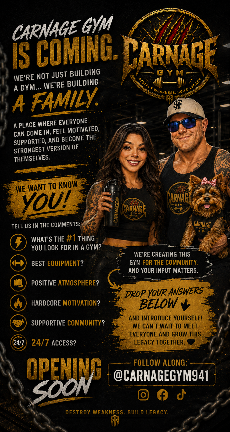 Carnage Gym owners coming soon graphic